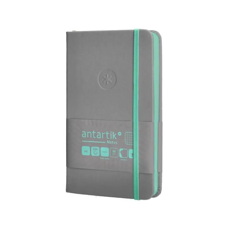 CUADERNO CON GOMILLA ANTARTIK NOTES TAPA DURA A6 HOJAS CUADRICULA GRIS Y TURQUESA 100 HOJAS 80 GR FSC