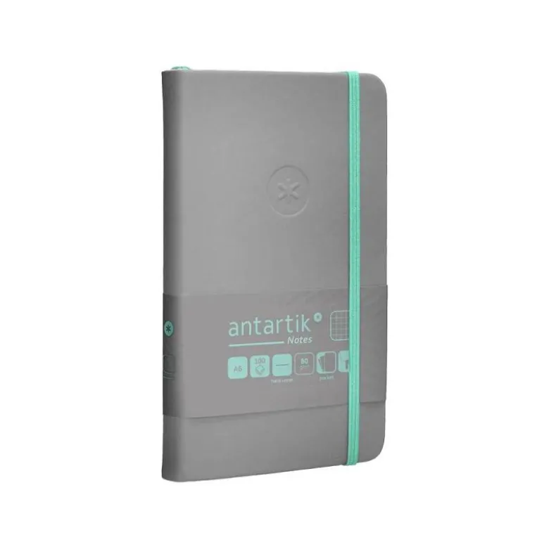 CUADERNO CON GOMILLA ANTARTIK NOTES TAPA DURA A6 HOJAS CUADRICULA GRIS Y TURQUESA 100 HOJAS 80 GR FSC