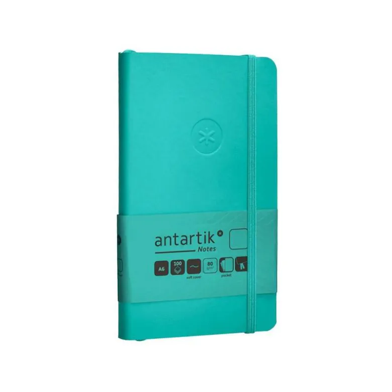 CUADERNO CON GOMILLA ANTARTIK NOTES TAPA BLANDA A6 HOJAS LISAS TURQUESA 100 HOJAS 80 GR FSC
