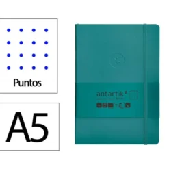 CUADERNO CON GOMILLA ANTARTIK NOTES TAPA BLANDA A5 HOJAS PUNTOS VERDE AGUAMARINA 80 HOJAS 80 GR FSC