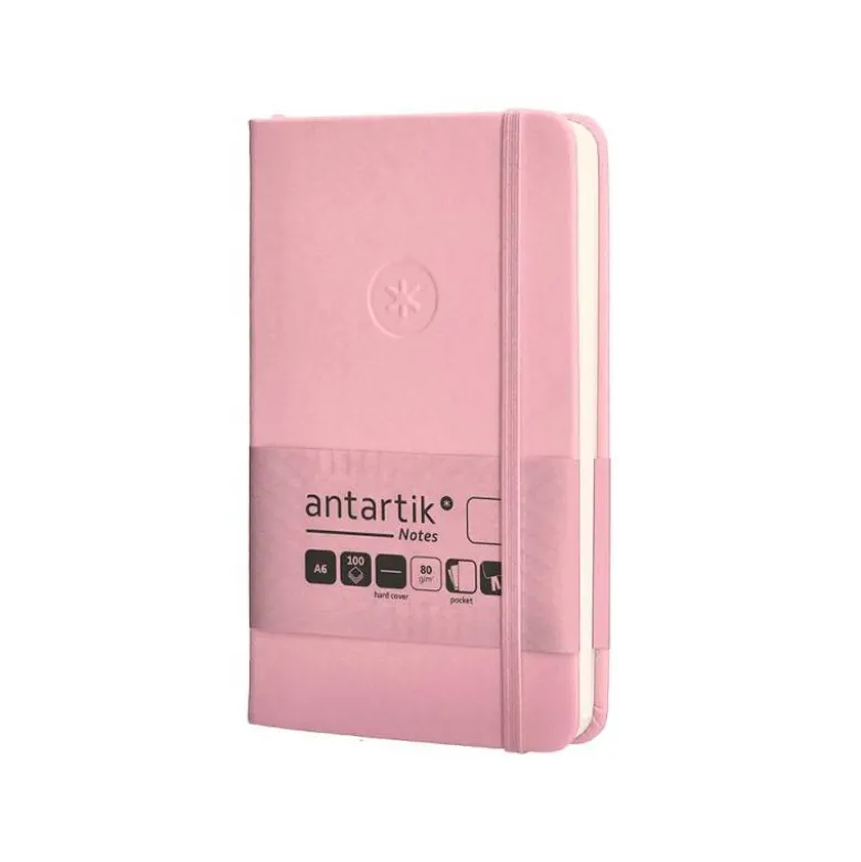 CUADERNO CON GOMILLA ANTARTIK NOTES TAPA DURA A6 HOJAS LISAS ROSA PASTEL 100 HOJAS 80 GR FSC