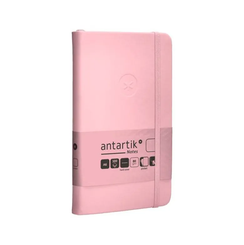 CUADERNO CON GOMILLA ANTARTIK NOTES TAPA DURA A6 HOJAS LISAS ROSA PASTEL 100 HOJAS 80 GR FSC
