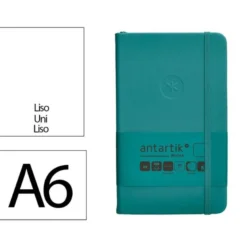 CUADERNO CON GOMILLA ANTARTIK NOTES TAPA DURA A6 HOJAS LISAS VERDE AGUAMARINA 100 HOJAS 80 GR FSC