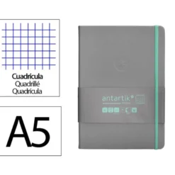 CUADERNO CON GOMILLA ANTARTIK NOTES TAPA DURA A5 HOJAS CUADRICULA GRIS Y TURQUESA 100 HOJAS 80 GR FSC
