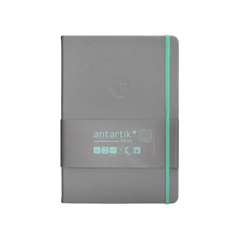 CUADERNO CON GOMILLA ANTARTIK NOTES TAPA DURA A5 HOJAS CUADRICULA GRIS Y TURQUESA 100 HOJAS 80 GR FSC