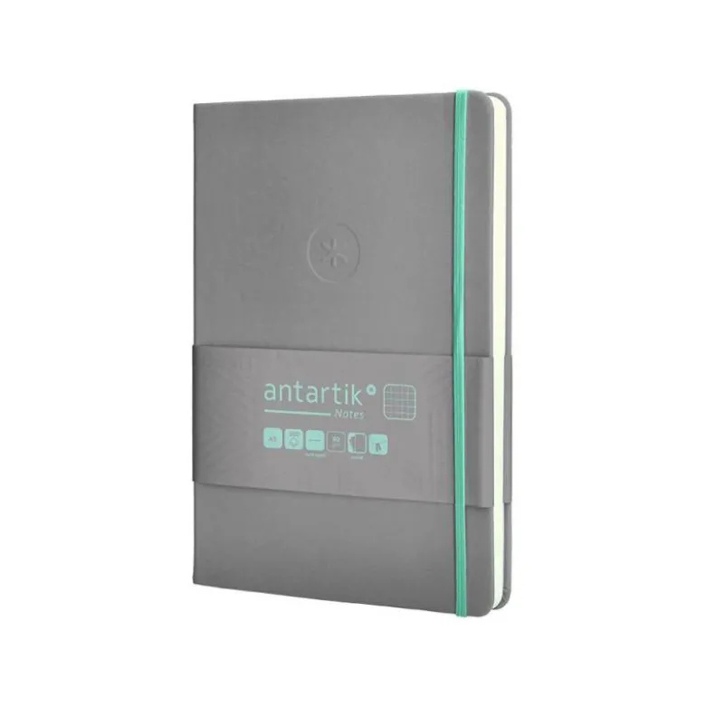 CUADERNO CON GOMILLA ANTARTIK NOTES TAPA DURA A5 HOJAS CUADRICULA GRIS Y TURQUESA 100 HOJAS 80 GR FSC