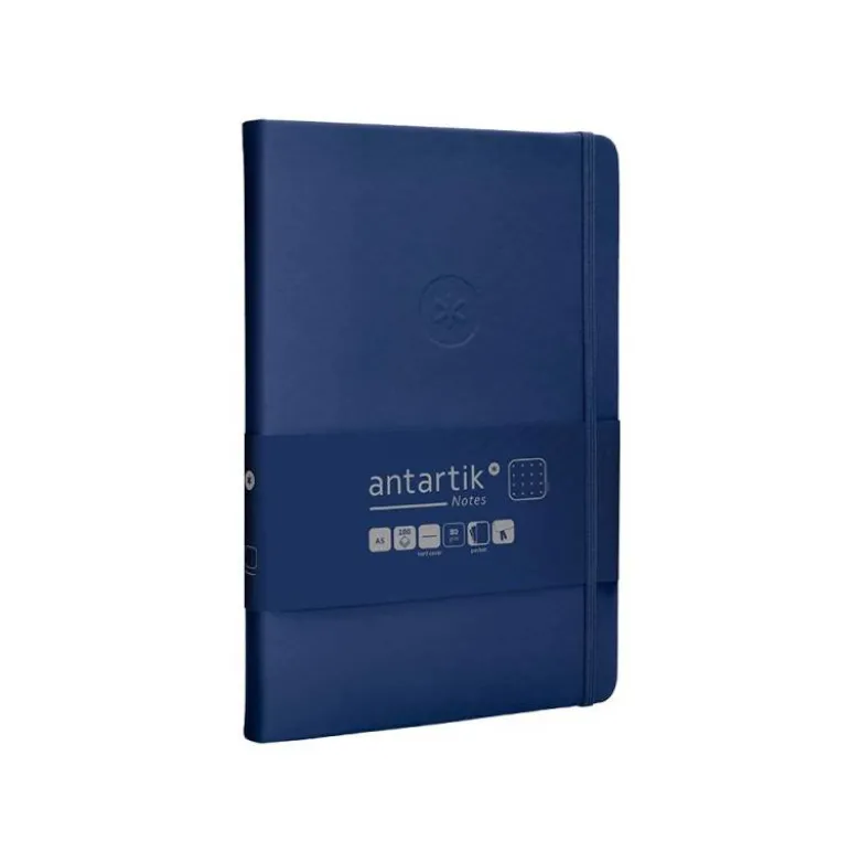 CUADERNO CON GOMILLA ANTARTIK NOTES TAPA DURA A5 HOJAS PUNTOS AZUL MARINO 100 HOJAS 80 GR FSC
