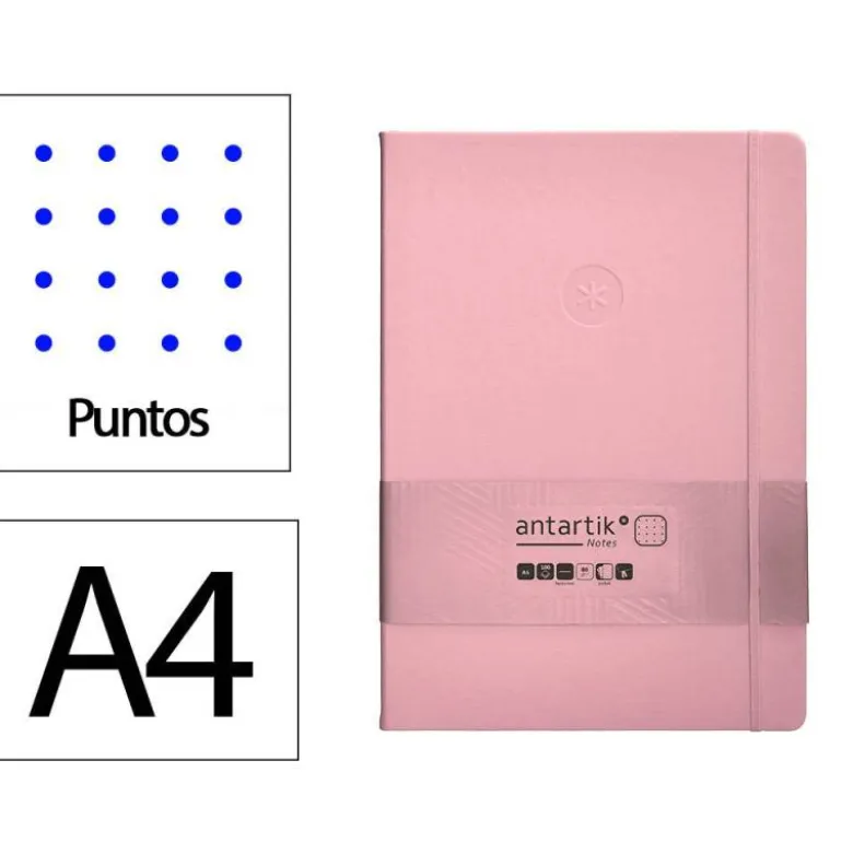 CUADERNO CON GOMILLA ANTARTIK NOTES TAPA DURA A4 HOJAS PUNTOS ROSA PASTEL 100 HOJAS 80 GR FSC