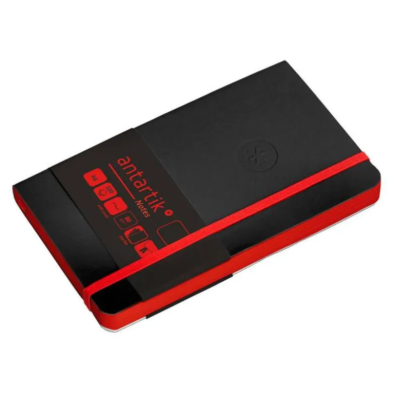 CUADERNO CON GOMILLA ANTARTIK NOTES TAPA BLANDA A6 HOJAS LISAS NEGRO Y ROJO 100 HOJAS 80 GR FSC