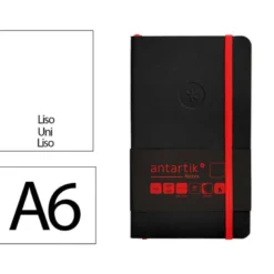 CUADERNO CON GOMILLA ANTARTIK NOTES TAPA BLANDA A6 HOJAS LISAS NEGRO Y ROJO 100 HOJAS 80 GR FSC