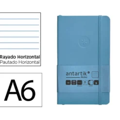 CUADERNO CON GOMILLA ANTARTIK NOTES TAPA BLANDA A6 RAYAS AZUL CLARO 100 HOJAS 80 GR FSC