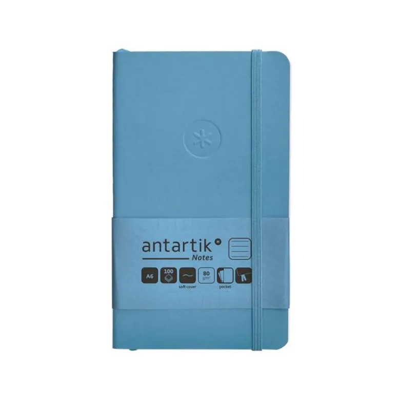 CUADERNO CON GOMILLA ANTARTIK NOTES TAPA BLANDA A6 RAYAS AZUL CLARO 100 HOJAS 80 GR FSC