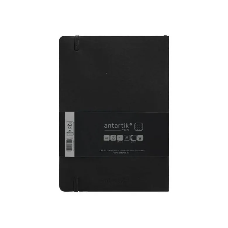 CUADERNO CON GOMILLA ANTARTIK NOTES TAPA BLANDA A5 HOJAS PUNTOS NEGRO 80 HOJAS 80 GR FSC