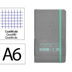 CUADERNO CON GOMILLA ANTARTIK NOTES TAPA BLANDA A6 CUADRICULA GRIS Y TURQUESA 100 HOJAS 80 GR FSC