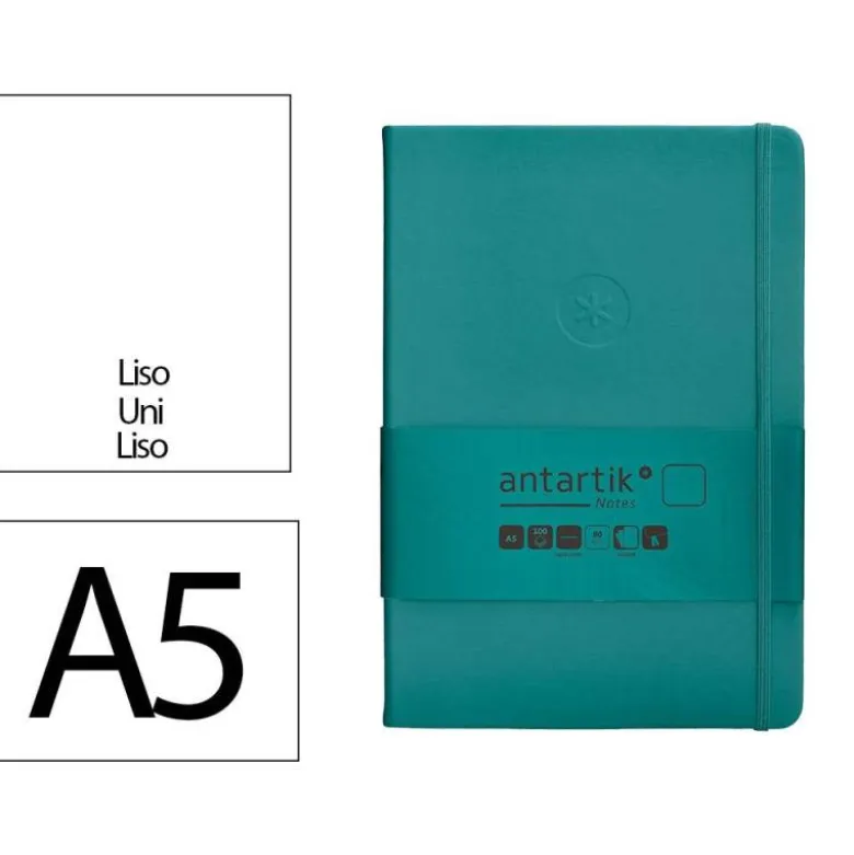 CUADERNO CON GOMILLA ANTARTIK NOTES TAPA DURA A5 HOJAS LISAS VERDE AGUAMARINA 100 HOJAS 80 GR FSC