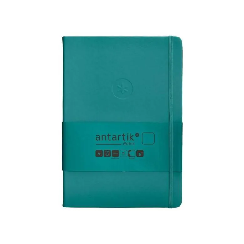 CUADERNO CON GOMILLA ANTARTIK NOTES TAPA DURA A5 HOJAS LISAS VERDE AGUAMARINA 100 HOJAS 80 GR FSC
