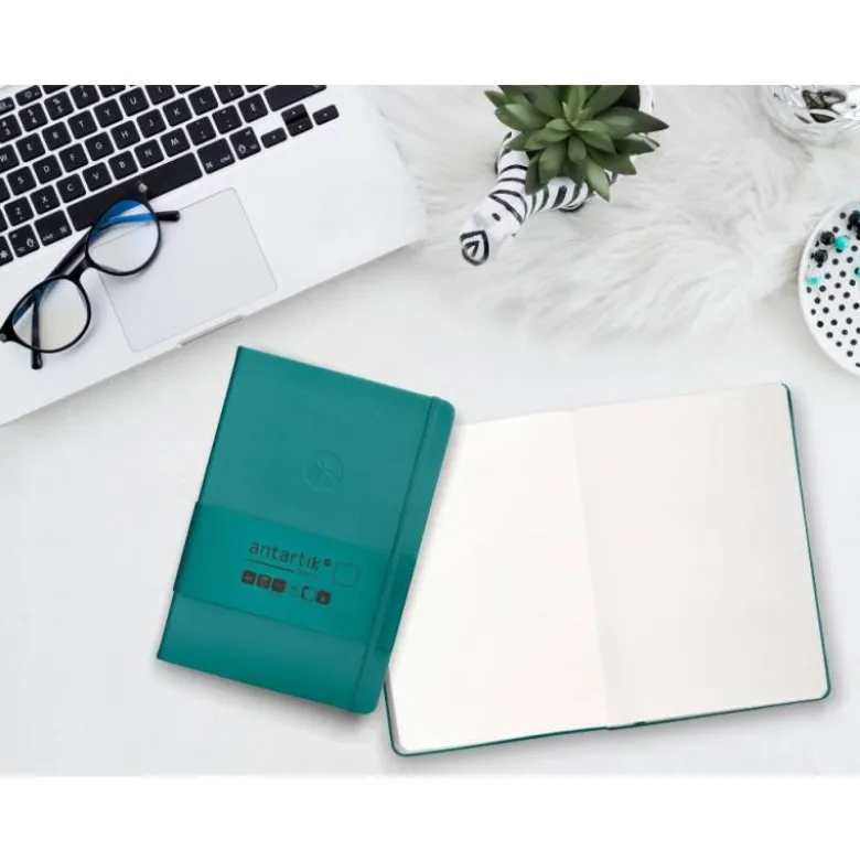 CUADERNO CON GOMILLA ANTARTIK NOTES TAPA DURA A5 HOJAS LISAS VERDE AGUAMARINA 100 HOJAS 80 GR FSC