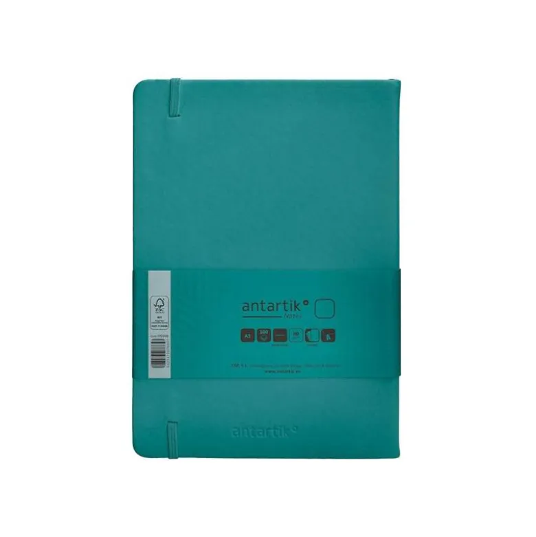 CUADERNO CON GOMILLA ANTARTIK NOTES TAPA DURA A5 HOJAS LISAS VERDE AGUAMARINA 100 HOJAS 80 GR FSC