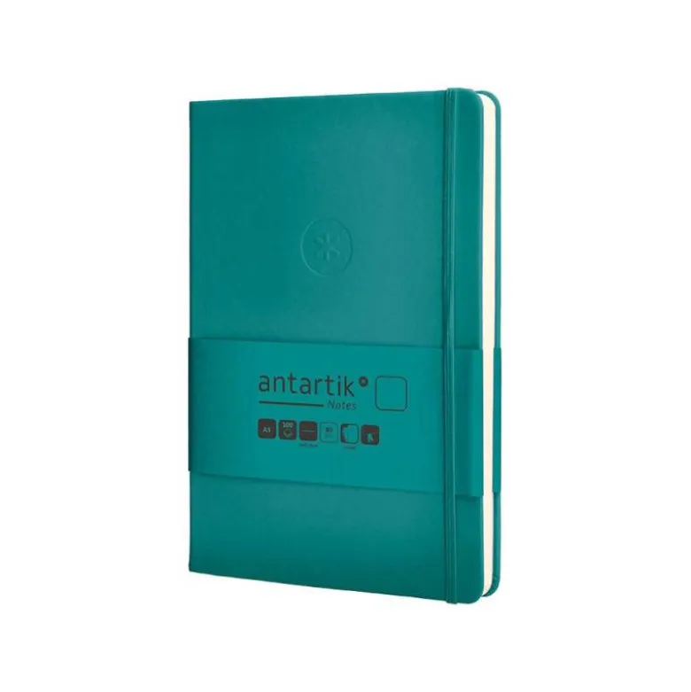 CUADERNO CON GOMILLA ANTARTIK NOTES TAPA DURA A5 HOJAS LISAS VERDE AGUAMARINA 100 HOJAS 80 GR FSC
