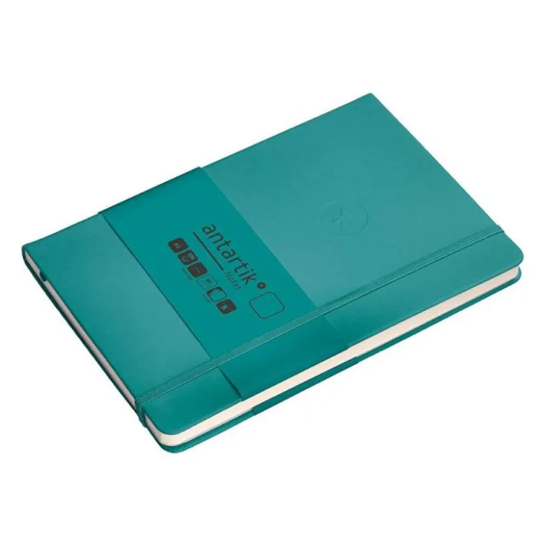 CUADERNO CON GOMILLA ANTARTIK NOTES TAPA DURA A5 HOJAS LISAS VERDE AGUAMARINA 100 HOJAS 80 GR FSC