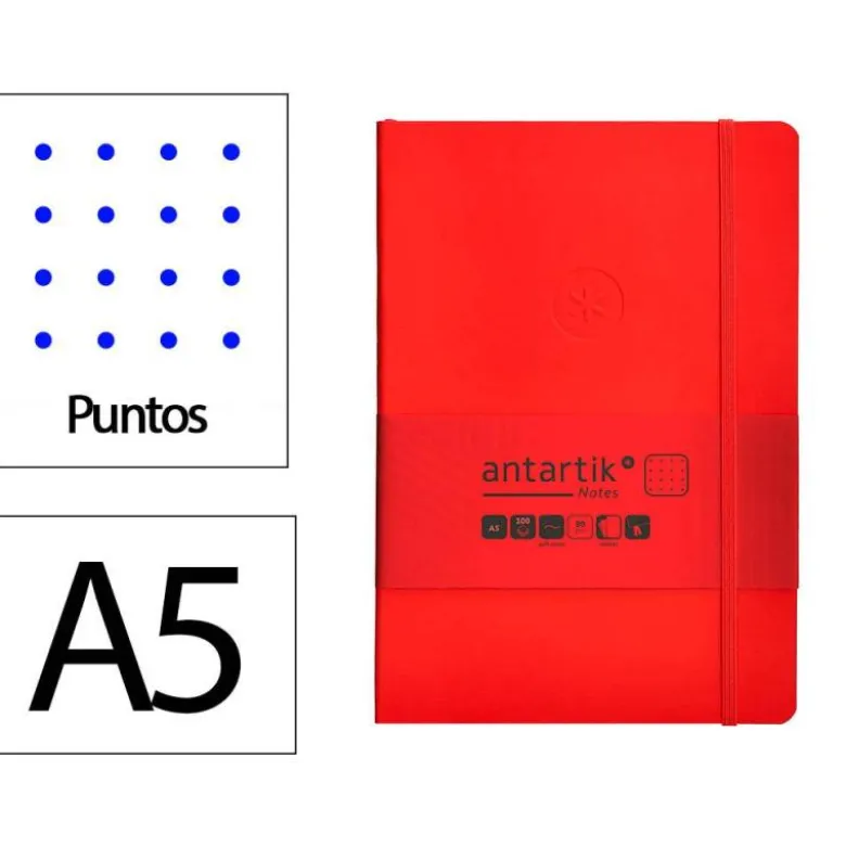 CUADERNO CON GOMILLA ANTARTIK NOTES TAPA BLANDA A5 HOJAS PUNTOS ROJO 80 HOJAS 80 GR FSC