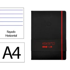 CUADERNO CON GOMILLA ANTARTIK NOTES TAPA DURA A4 HOJAS RAYAS NEGRO Y ROJO 100 HOJAS 80 GR FSC