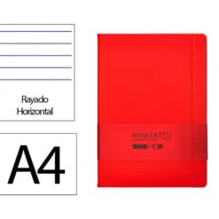 CUADERNO CON GOMILLA ANTARTIK NOTES TAPA DURA A4 HOJAS RAYAS ROJO 100 HOJAS 80 GR FSC