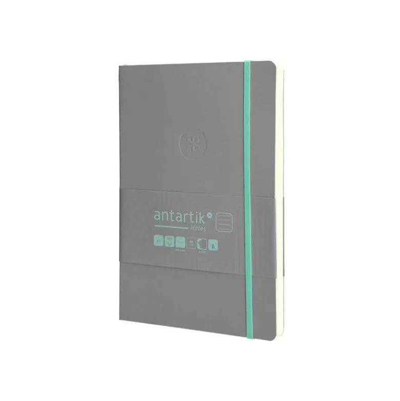 CUADERNO CON GOMILLA ANTARTIK NOTES TAPA BLANDA A5 HOJAS RAYAS GRIS Y TURQUESA 80 HOJAS 80 GR FSC