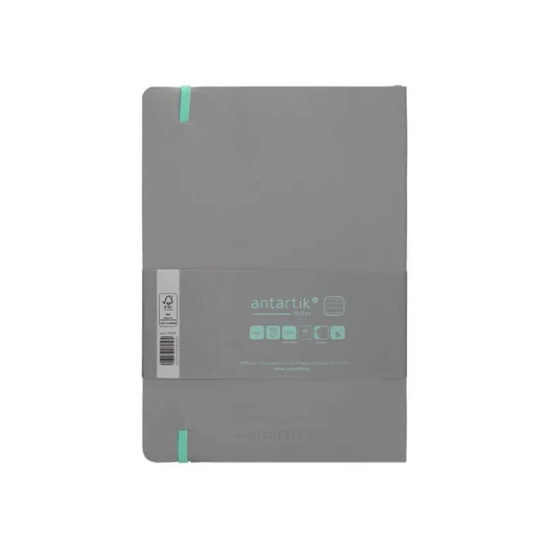 CUADERNO CON GOMILLA ANTARTIK NOTES TAPA BLANDA A5 HOJAS RAYAS GRIS Y TURQUESA 80 HOJAS 80 GR FSC