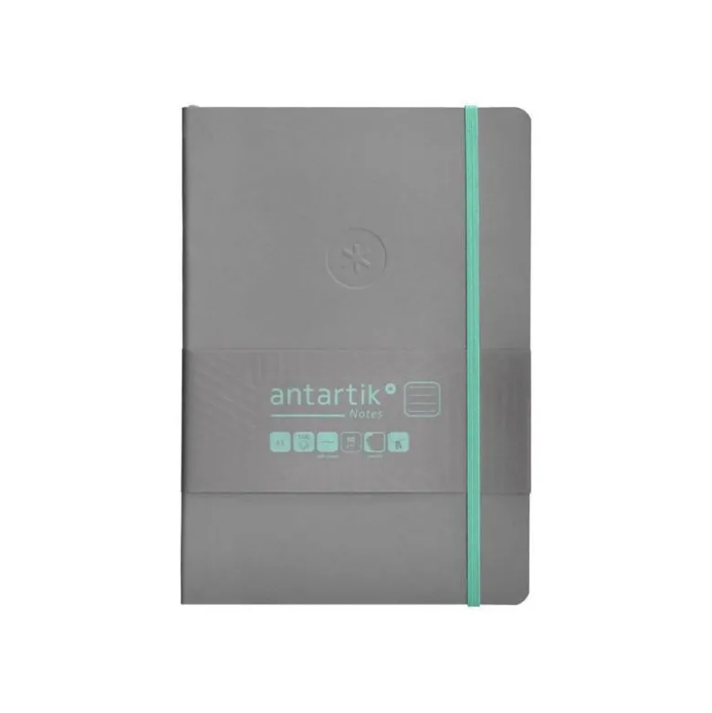 CUADERNO CON GOMILLA ANTARTIK NOTES TAPA BLANDA A5 HOJAS RAYAS GRIS Y TURQUESA 80 HOJAS 80 GR FSC