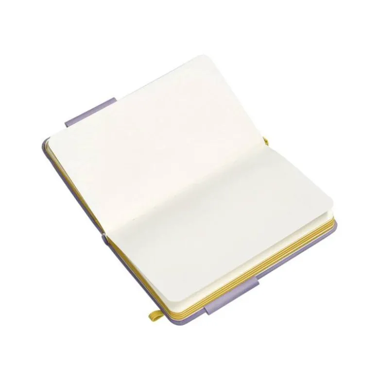 CUADERNO CON GOMILLA ANTARTIK NOTES TAPA DURA A6 HOJAS LISAS MORADO Y AMARILLO 100 HOJAS 80 GR FSC