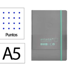 CUADERNO CON GOMILLA ANTARTIK NOTES TAPA BLANDA A5 HOJAS PUNTOS GRIS Y TURQUESA 80 HOJAS 80 GR FSC