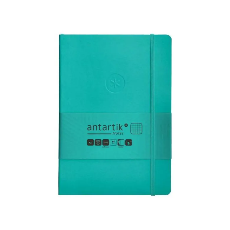 CUADERNO CON GOMILLA ANTARTIK NOTES TAPA BLANDA A5 HOJAS CUADRICULA TURQUESA 80 HOJAS 80 GR FSC
