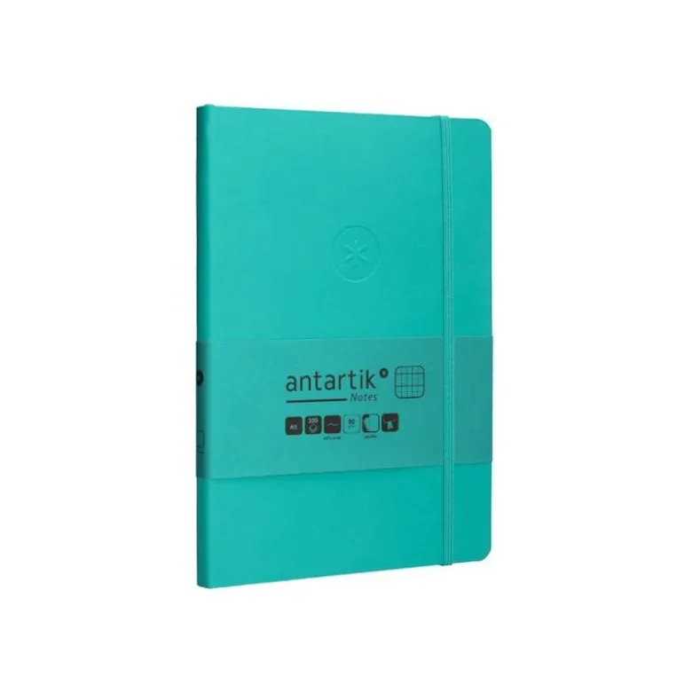 CUADERNO CON GOMILLA ANTARTIK NOTES TAPA BLANDA A5 HOJAS CUADRICULA TURQUESA 80 HOJAS 80 GR FSC