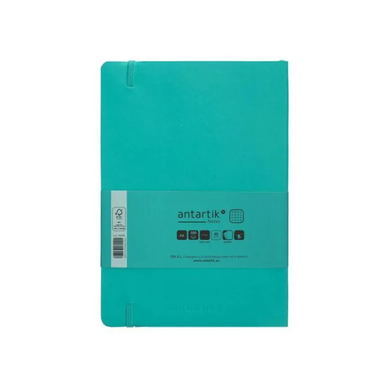 CUADERNO CON GOMILLA ANTARTIK NOTES TAPA BLANDA A5 HOJAS CUADRICULA TURQUESA 80 HOJAS 80 GR FSC