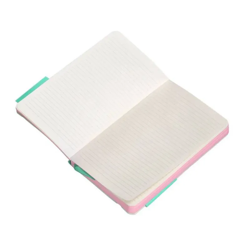CUADERNO CON GOMILLA ANTARTIK NOTES TAPA BLANDA A6 RAYAS ROSA Y TURQUESA 100 HOJAS 80 GR FSC