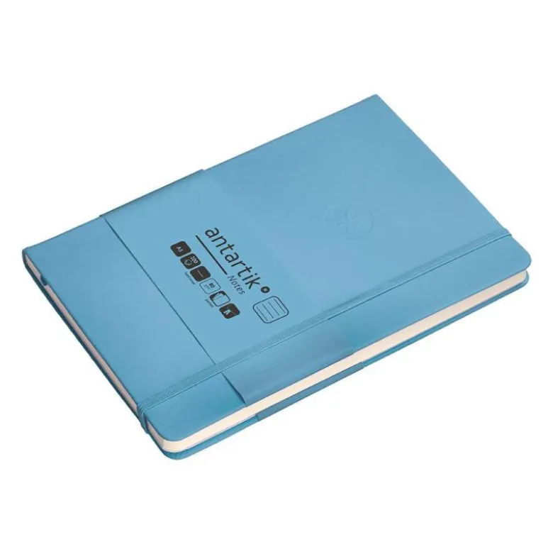 CUADERNO CON GOMILLA ANTARTIK NOTES TAPA DURA A5 HOJAS RAYAS AZUL CLARO 100 HOJAS 80 GR FSC