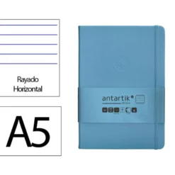 CUADERNO CON GOMILLA ANTARTIK NOTES TAPA DURA A5 HOJAS RAYAS AZUL CLARO 100 HOJAS 80 GR FSC