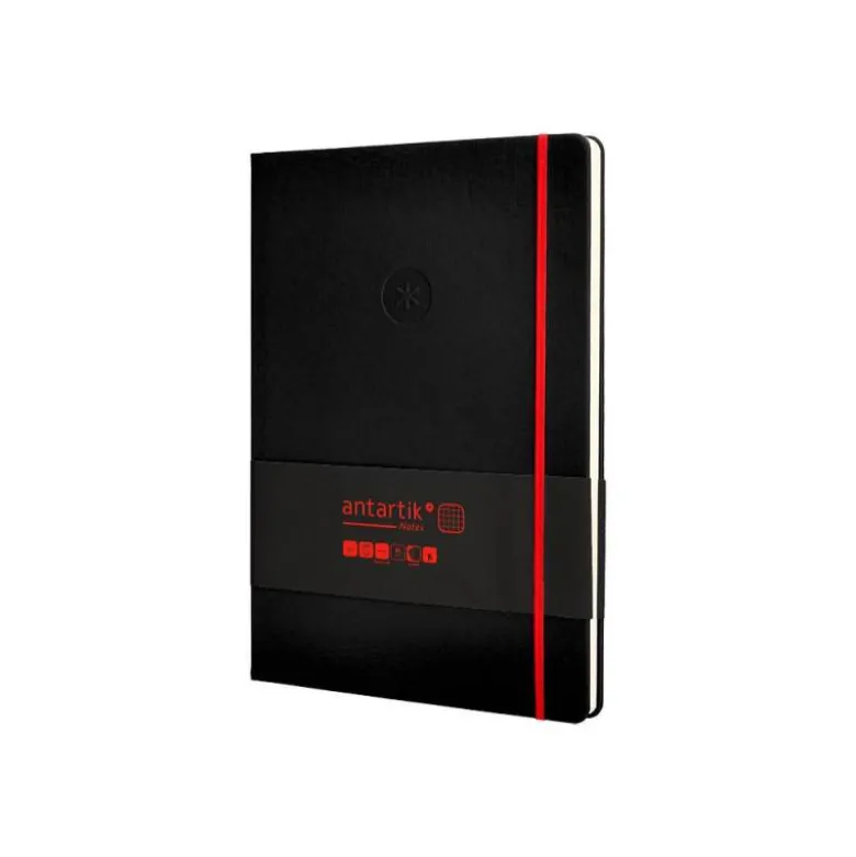 CUADERNO CON GOMILLA ANTARTIK NOTES TAPA DURA A4 HOJAS CUADRICULA NEGRO Y ROJO 100 HOJAS 80 GR FSC