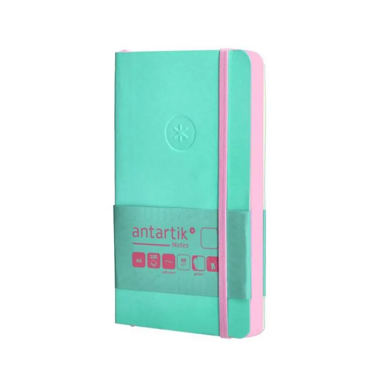 CUADERNO CON GOMILLA ANTARTIK NOTES TAPA BLANDA A6 HOJAS LISAS ROSA Y TURQUESA 100 HOJAS 80 GR FSC