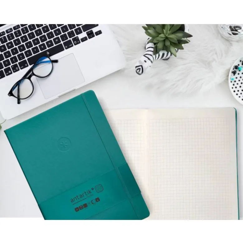 CUADERNO CON GOMILLA ANTARTIK NOTES TAPA DURA A4 HOJAS CUADRICULA VERDE AGUAMARINA 100 HOJAS 80 GR