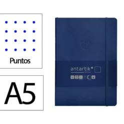 CUADERNO CON GOMILLA ANTARTIK NOTES TAPA BLANDA A5 HOJAS PUNTOS AZUL MARINO 80 HOJAS 80 GR FSC