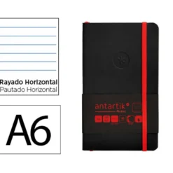 CUADERNO CON GOMILLA ANTARTIK NOTES TAPA BLANDA A6 RAYAS NEGRO Y ROJO 100 HOJAS 80 GR FSC