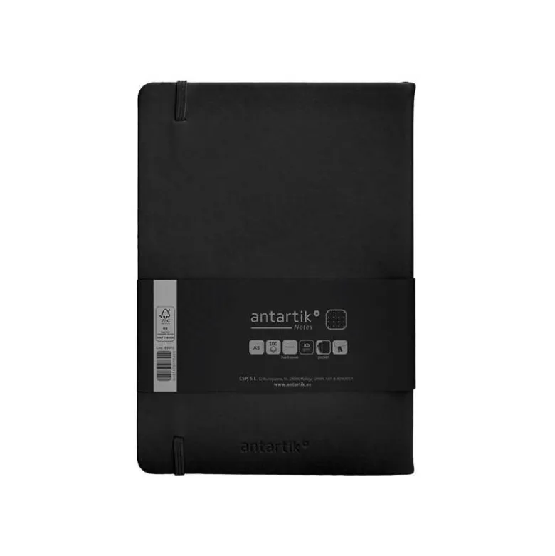 CUADERNO CON GOMILLA ANTARTIK NOTES TAPA DURA A5 HOJAS PUNTOS NEGRO 100 HOJAS 80 GR FSC