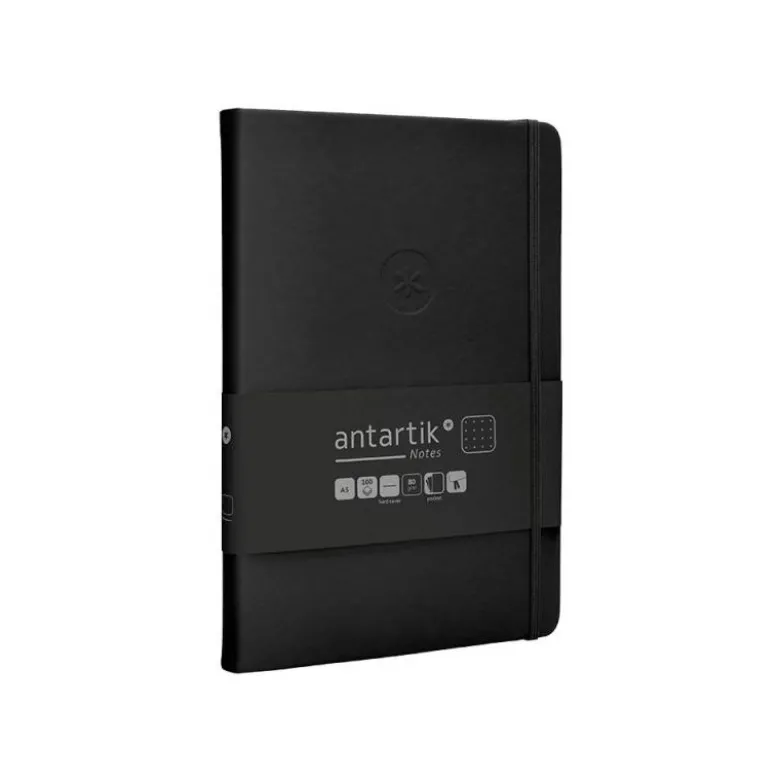 CUADERNO CON GOMILLA ANTARTIK NOTES TAPA DURA A5 HOJAS PUNTOS NEGRO 100 HOJAS 80 GR FSC