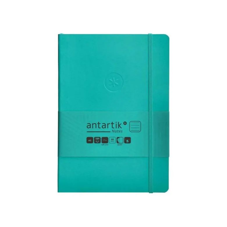 CUADERNO CON GOMILLA ANTARTIK NOTES TAPA BLANDA A5 HOJAS RAYAS TURQUESA 80 HOJAS 80 GR FSC