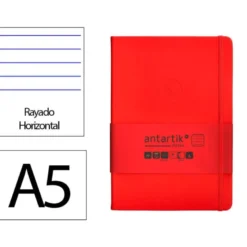 CUADERNO CON GOMILLA ANTARTIK NOTES TAPA DURA A5 HOJAS RAYAS ROJO 100 HOJAS 80 GR FSC