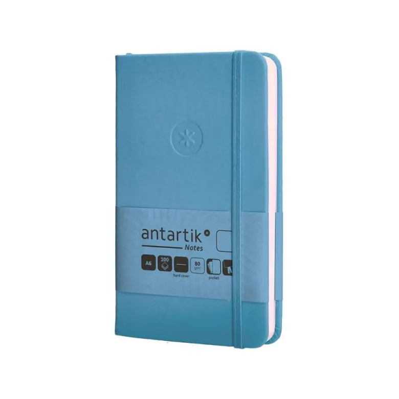 CUADERNO CON GOMILLA ANTARTIK NOTES TAPA DURA A6 HOJAS LISAS AZUL CLARO 100 HOJAS 80 GR FSC