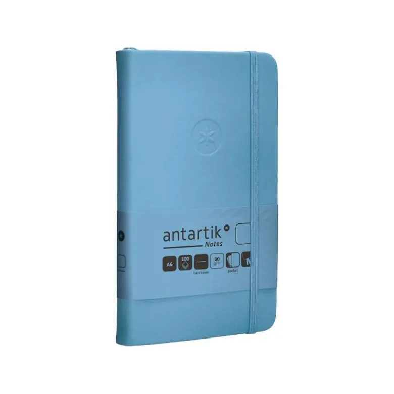 CUADERNO CON GOMILLA ANTARTIK NOTES TAPA DURA A6 HOJAS LISAS AZUL CLARO 100 HOJAS 80 GR FSC