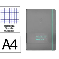 CUADERNO CON GOMILLA ANTARTIK NOTES TAPA DURA A4 HOJAS CUADRICULA GRIS Y TURQUESA 100 HOJAS 80 GR FSC